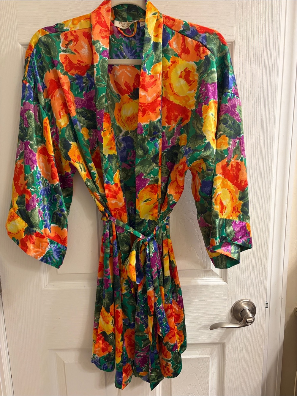 Victoria's Secret Floral Satin Chemise in Green, Orange, Yellow, Purple